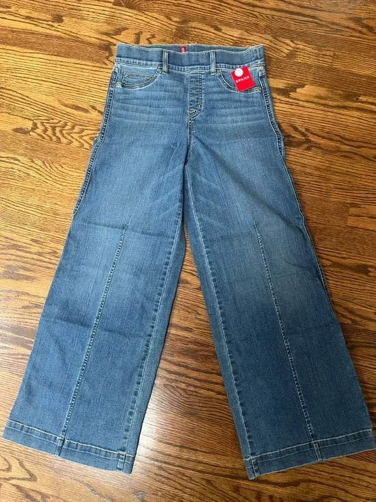SPANX Blue Wide-Leg High-Rise Jeans Petite Medium - Picture 7 of 8